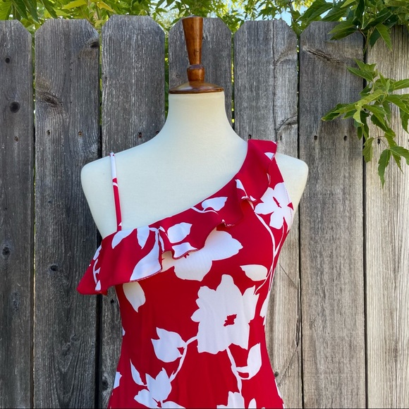 90’s red and white floral midi dress - Picture 2 of 5